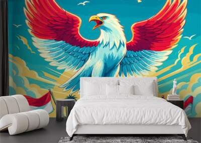 Happy Pancasila Day 1 June Indonesia with Symbol Bird Garuda Island and Flag Vector Background Wall mural