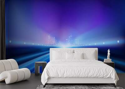 Highway in the night. Vector illustration. Wall mural