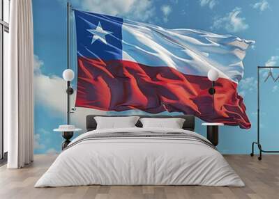 This 3D rendered illustration of the Chile flag showcases depth and realism, featuring the blue canton with a three-dimensional white star. The white and red horizontal stripes appear to wave  Wall mural