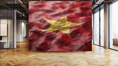 This abstract interpretation of the Vietnam flag utilizes geometric shapes and patterns to represent the yellow star on the red field, creating a modern and artistic rendition Wall mural