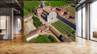 Certosa di Pavia Gra-Car (Gratiarum Carthusia - Monastero di Santa Maria delle Grazie - Sec. XIV) - Aerial view Wall mural