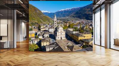 Valtellina, Italy, aerial view of the sanctuary of the Madonna of Tirano Wall mural