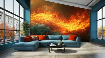 fire background photo with two flames in the form of  Wall mural