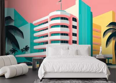 Miami building modern art deco vector paper cut business illustration design wallpaper background created with generative AI technology Wall mural