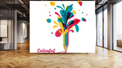 Creative template with pencil and colorful splashes around. Can be used for infographics, banners, concept vector illustration Wall mural