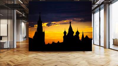 Gorgeous sunset on Moscow historical center Red Square and Kremlin tower silhouette Wall mural