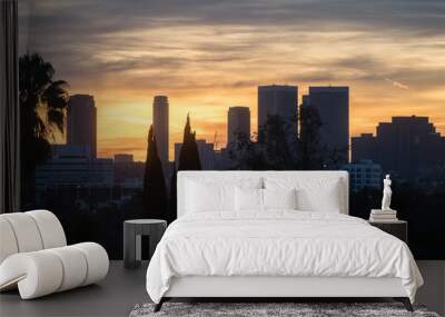 Los Angeles city skyline at sunset Wall mural