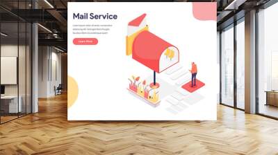 mail service illustration concept. isometric design concept of web page design for website and mobil Wall mural