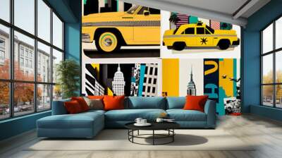 New York City Art Collage, Manhattan Art Collage, Trendy poster, AI generative, NY taxi, empire state building poster, Big Apple Wall Art, Modern Poster, Art Collage, Vintage Style Art Poster, US wall Wall mural