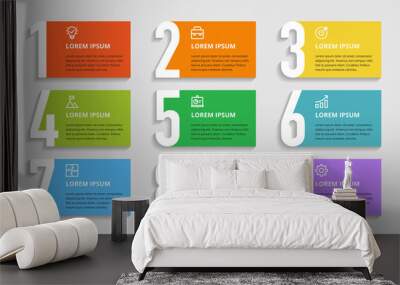 nine colorful numbers or figures and rectangular elements or cards with place for text. infographic  Wall mural