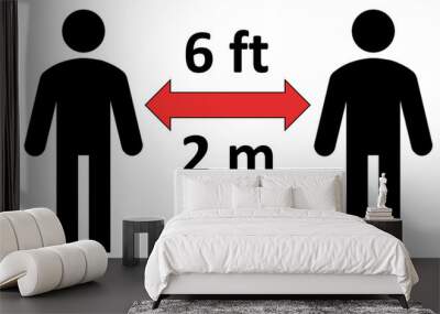 Simple image symbolizing the measure of the social distance to keep between two people to avoid covid-19 contagion during the 2020 coronavirus pandemic (6 ft, 2 m). Social distancing example, sign.
 Wall mural