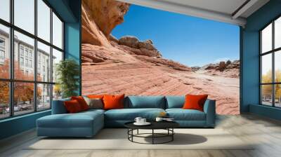 Colorful sandstone with blue sky at White Pocket in the Vermillion Cliffs National Monument, Arizona, USA. Wall mural