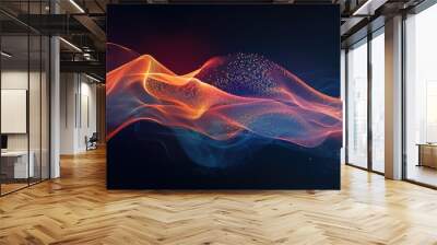 Abstract orange ocean energy with particle texture flow and blue smoky on black background Wall mural