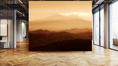 Etna at sunset in golden colors, Sicily, Italy Wall mural