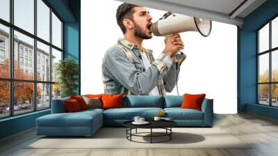 a man holding megaphone on transparency background PNG
 Wall mural