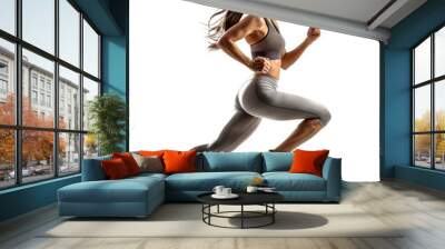 Athletic female running side view full length on transparency background PNG
 Wall mural