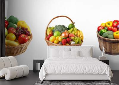 collection fruit and vegetable in basket on transparency background PNG
 Wall mural