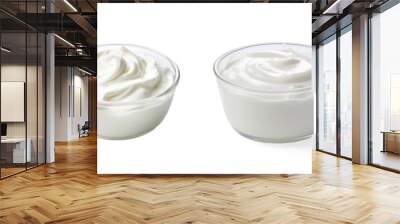 Collection of bowl of fresh greek yogurt or sour cream on isolate transparency background, PNG Wall mural