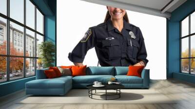 Female Police Officer hand on his belt smiling on transparency background PNG
 Wall mural