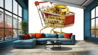 shopping cart full of gold bars on transparency background PNG
 Wall mural