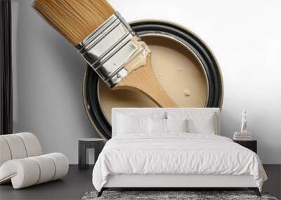 top view lay flat paint brush laying on paint can with on transparency background PNG
 Wall mural