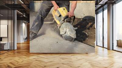 Construction site, asphalt or concrete cutting with saw blade Wall mural