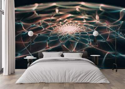 Digital information web, glowing connections, complex network pattern Wall mural