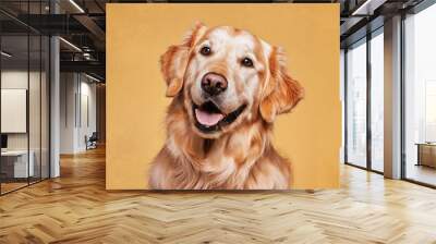 Happy Golden Retriever with Sunny Yellow Background - Smiling Dog Image Wall mural