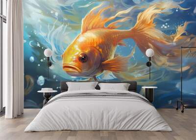 Goldfish swimming freely in water Wall mural