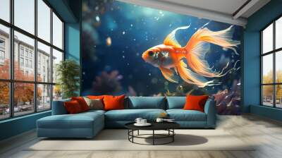 Goldfish swimming freely in water Wall mural