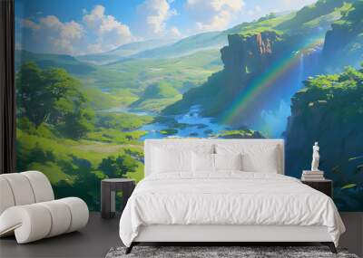 Rainbow and waterfall Wall mural