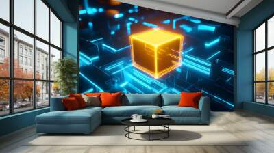 Virtual technology glowing yellow module Wall mural