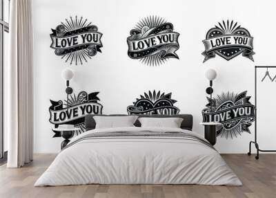 vintage style banner vector love you Wall mural