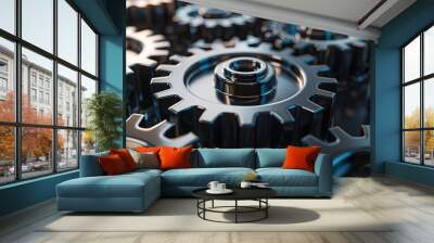 3d illustration of metal gears and cogs, Generative AI  Wall mural