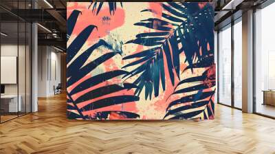 A abstract painting with palm leaves, Generative AI Wall mural