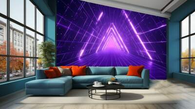 Abstract 3D Neon Purple Triangle Tunnel Background, Generative AI Wall mural