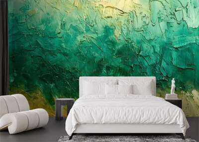 abstract green and gold painting, Generative AI  Wall mural