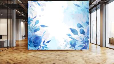 blue flower rose frame watercolor background, Generative AI  Wall mural