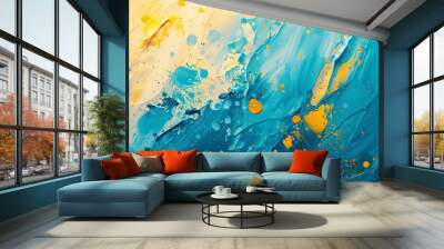 Blue yellow Abstract art background. Brushstrokes and spots oil painting texture, Generative AI Wall mural