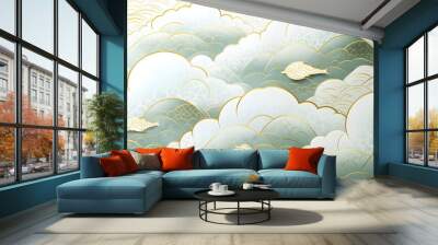 Characterized by white clouds and golden patterns, Generative AI  Wall mural