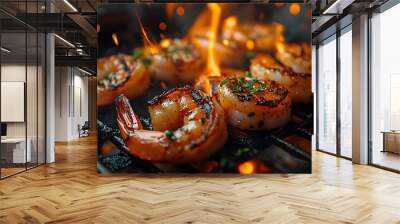 closeup shot of shrimp on the bbq rack, Generative AI  Wall mural