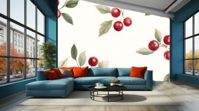 cranberry illustration pattern , Generative AI Wall mural