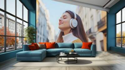 female model wearing luxury headphones, Generative AI Wall mural