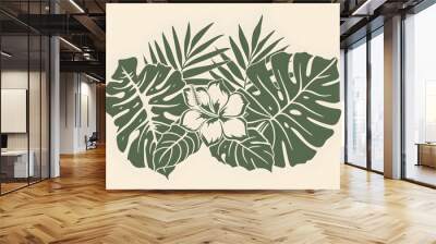 minimalist monochromatic hawaiian plant design,Generative AI  Wall mural