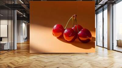 red cherries on an orange background, Generative AI Wall mural