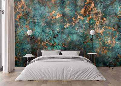 Seamless oxidized copper patina sheet metal wall panel grunge background texture, Generative AI Wall mural