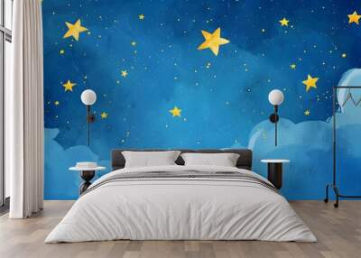 Stars in a blue sky  and a simple illustration style, Generative AI Wall mural