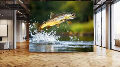 Trout Jumping Out Of Water, Generative AI Wall mural