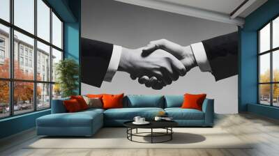 Two hands shaking hands, arms in suits, Generative AI  Wall mural