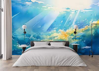 watercolour painting of the underwater ocean reef landscape, Generative AI Wall mural